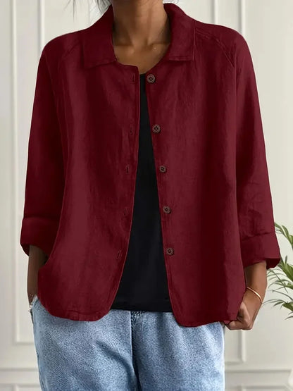 Women's oversized button-front blazer with spread collar – Burgundy