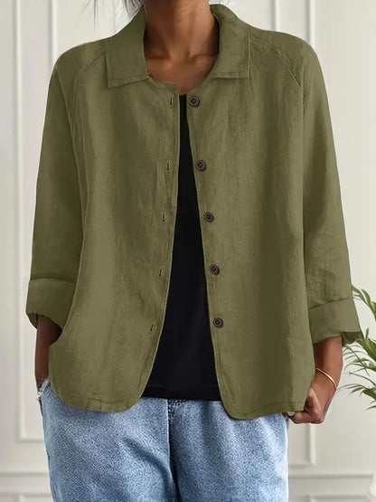 Women's oversized button-front blazer with spread collar – Dark Green