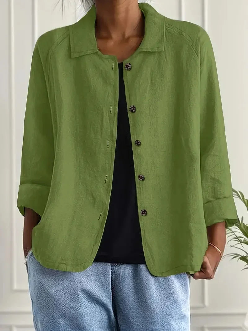 Women's oversized button-front blazer with spread collar – Green