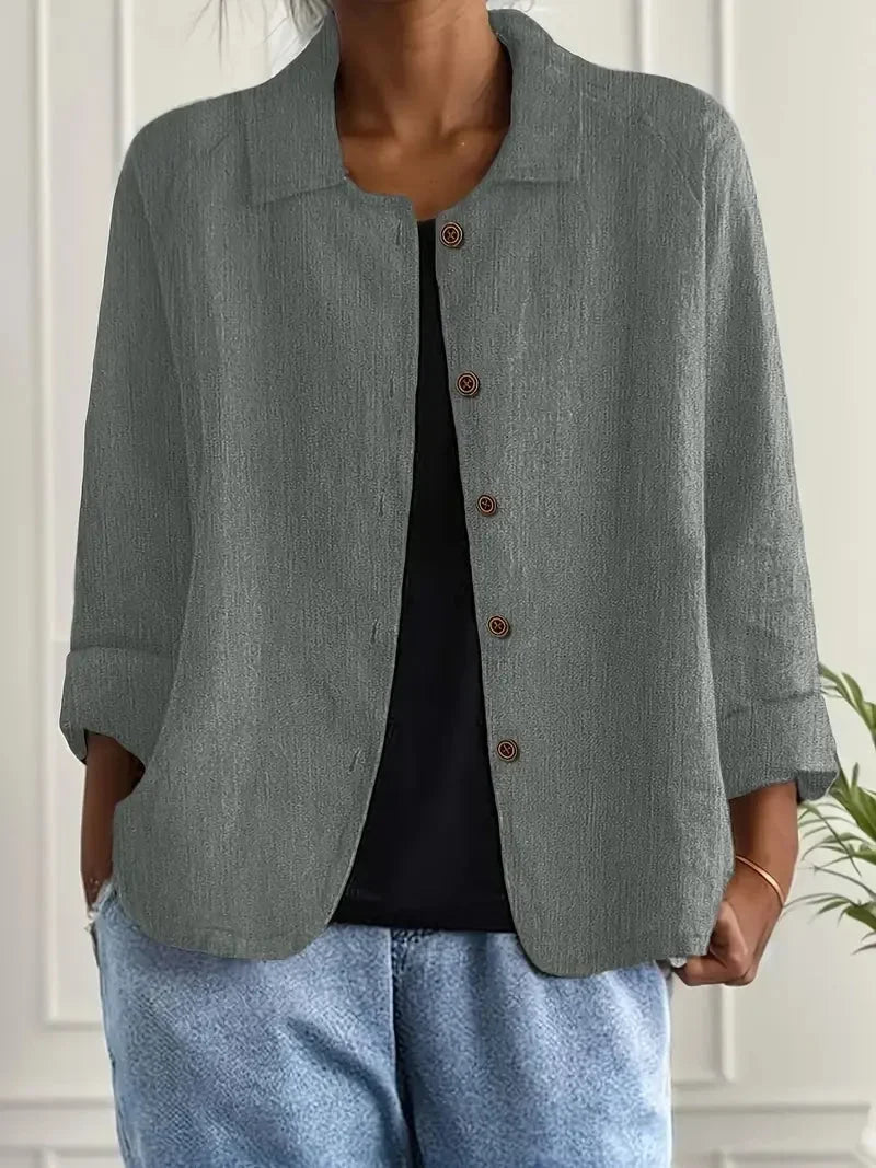 Women's oversized button-front blazer with spread collar – Grey