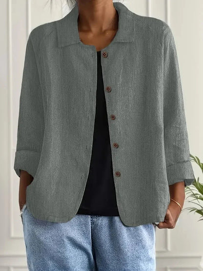 Women's oversized button-front blazer with spread collar – Grey