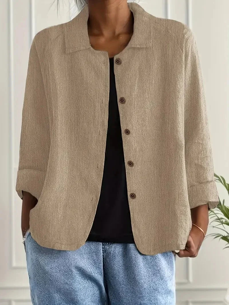 Women's oversized button-front blazer with spread collar – Khaki