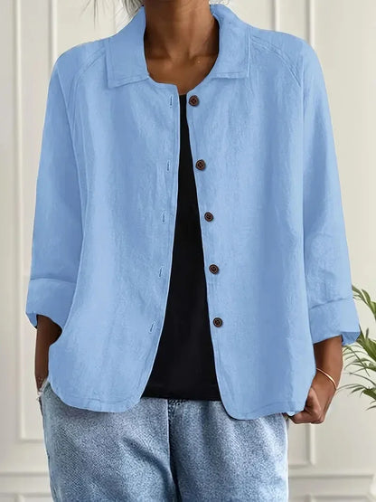 Women's oversized button-front blazer with spread collar – Light Blue