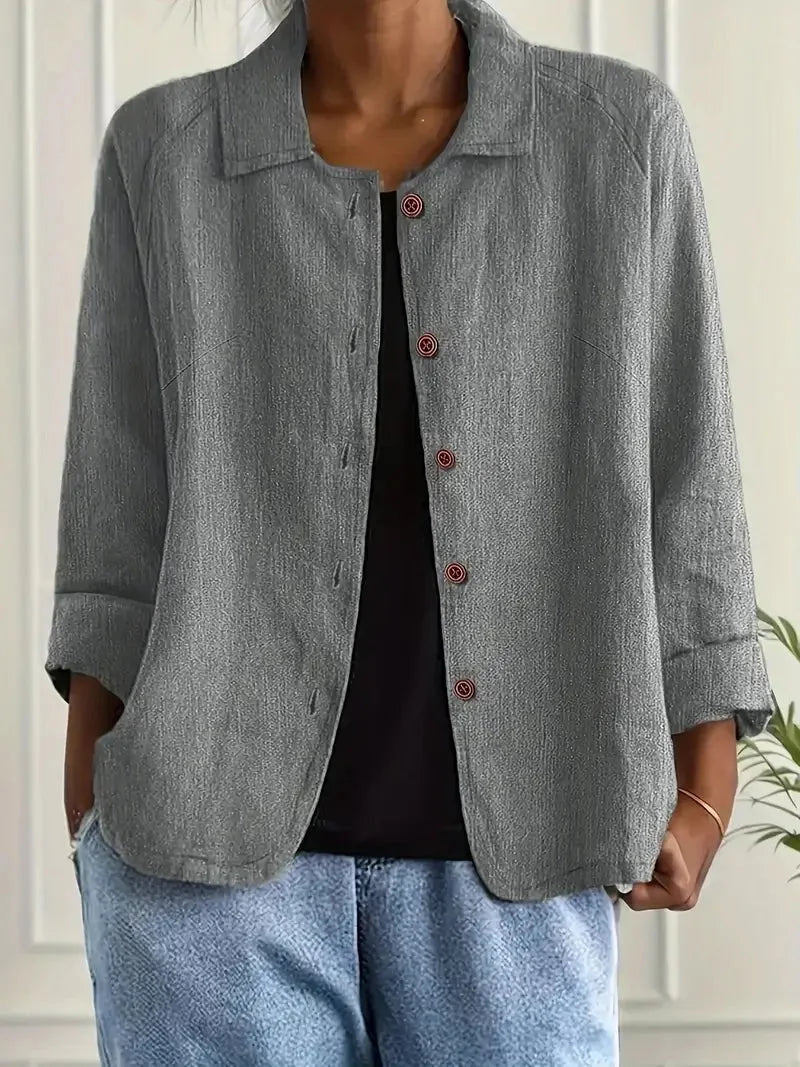 Women's oversized button-front blazer with spread collar – Light Grey