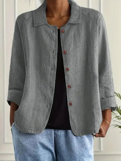 Women's oversized button-front blazer with spread collar – Light Grey