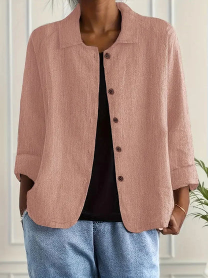 Women's oversized button-front blazer with spread collar – Pink