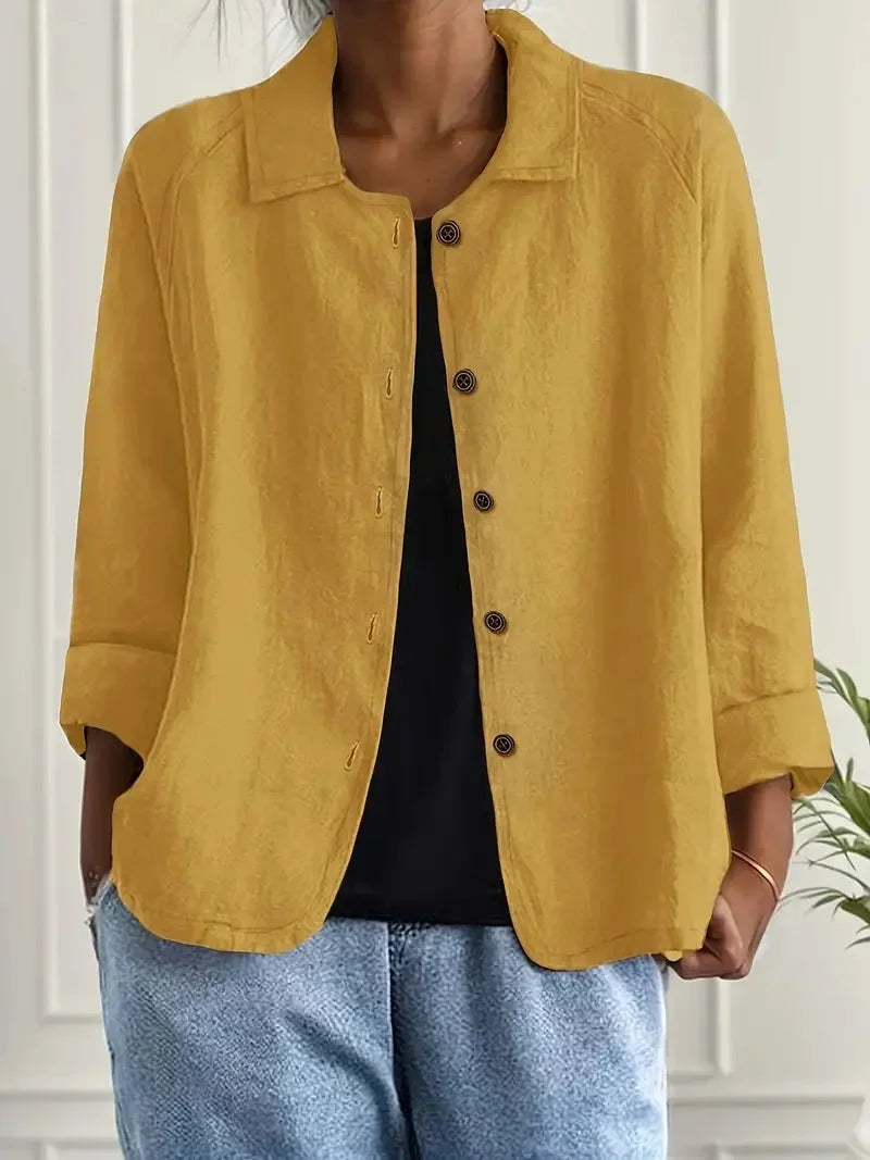 Women's oversized button-front blazer with spread collar – Yellow