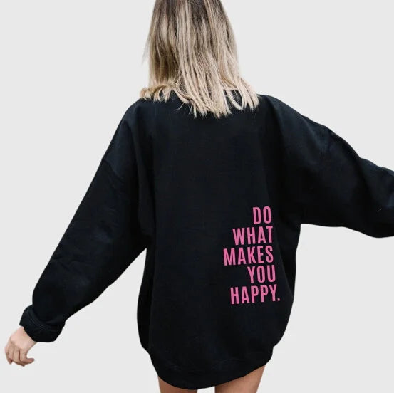 Women's oversized hoodie with motivational back print – Black