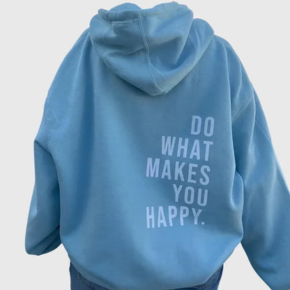 Women's oversized hoodie with motivational back print – Blue