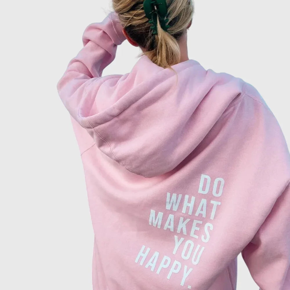 Women's oversized hoodie with motivational back print – Light Pink - White Print