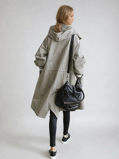 Women's oversized button-down trench coat with relaxed fit
