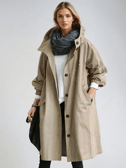 Women's oversized button-down trench coat with relaxed fit – Brown