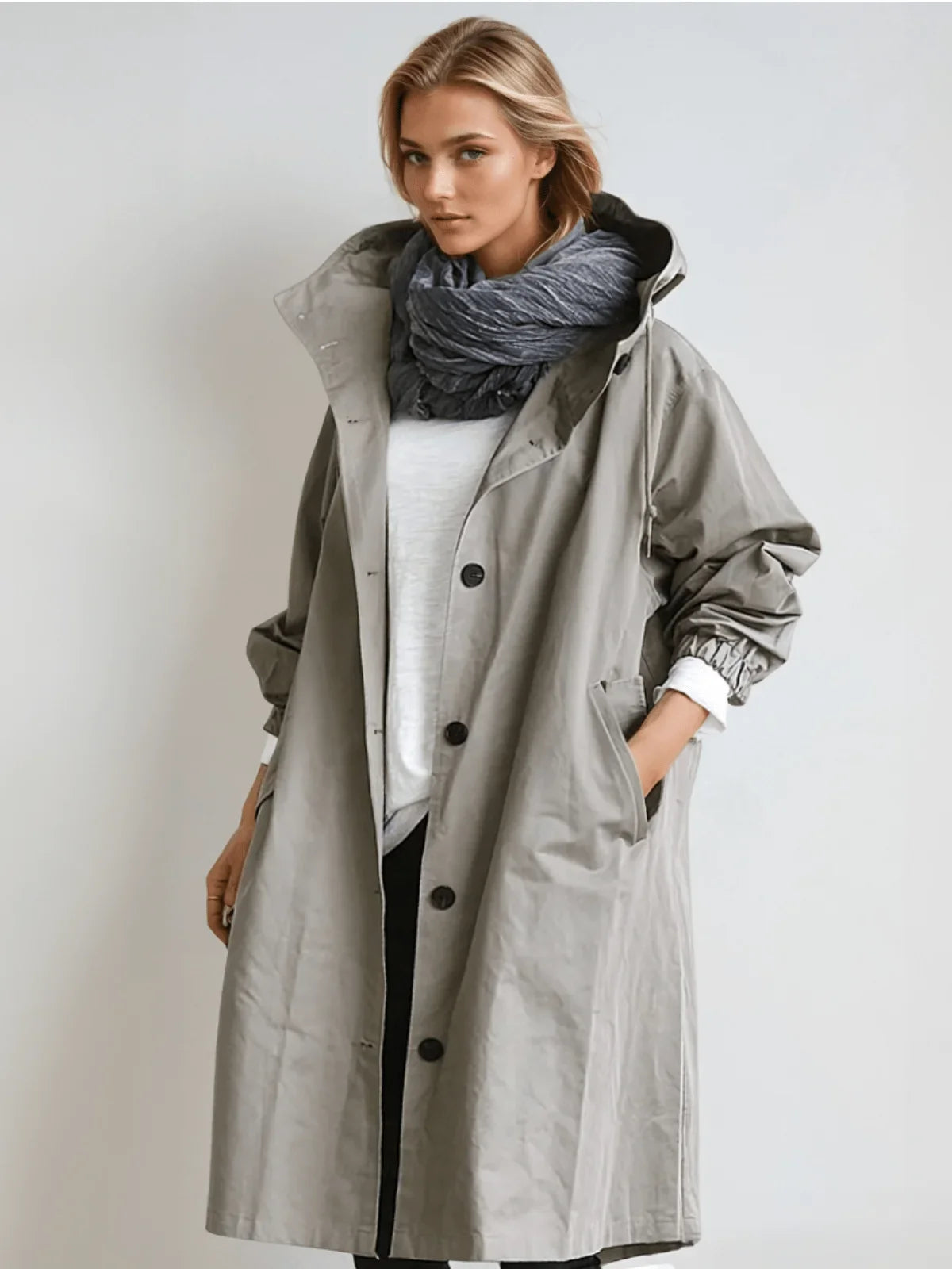 Women's oversized button-down trench coat with relaxed fit – Gray
