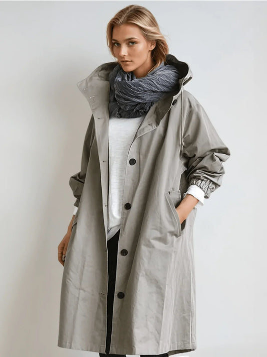 Women's oversized button-down trench coat with relaxed fit – Gray