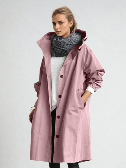 Women's oversized button-down trench coat with relaxed fit – Pink