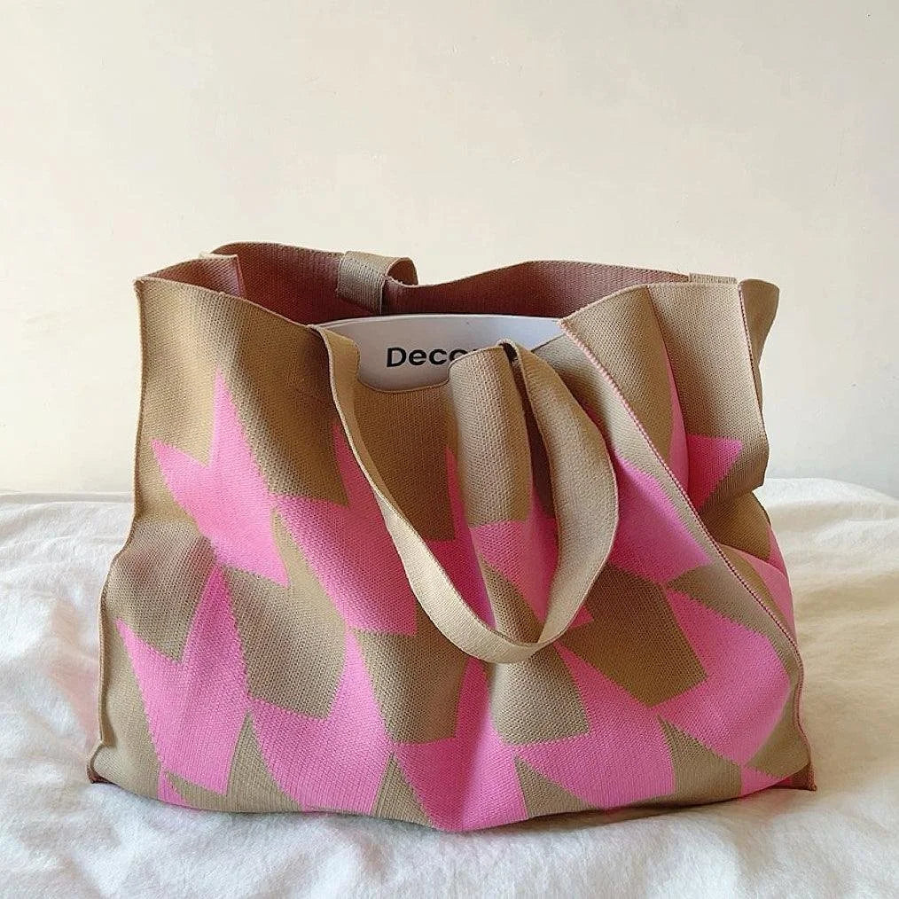 Women's oversized canvas tote bag with graphic print pattern – Pink