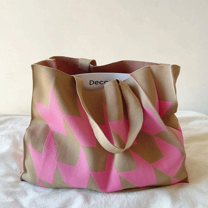 Women's oversized canvas tote bag with graphic print pattern – Pink