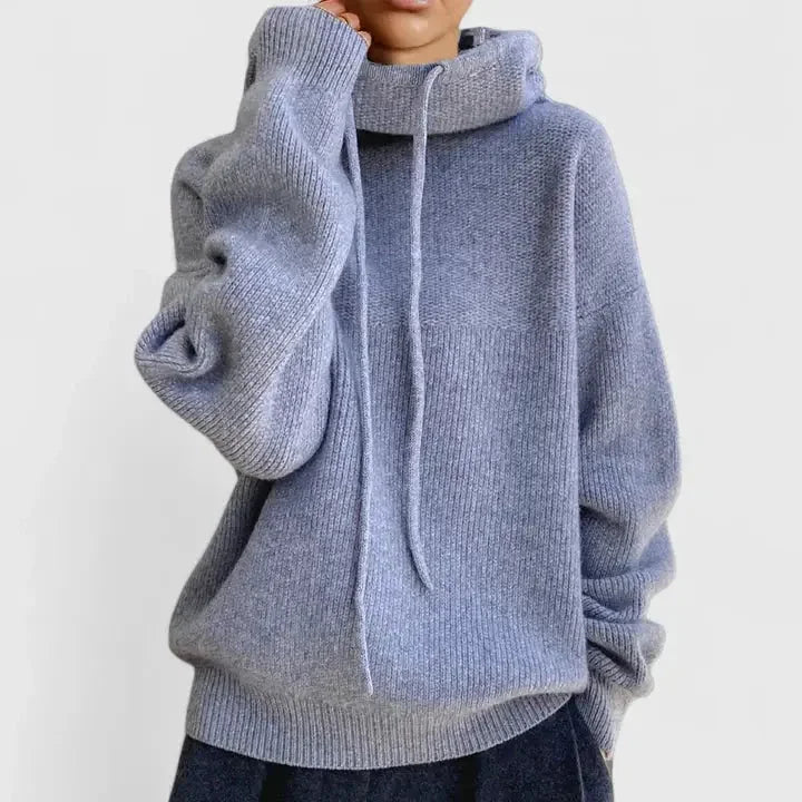 Women's oversized ribbed knit hoodie with dropped shoulders