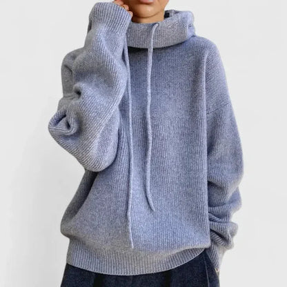 Women's oversized ribbed knit hoodie with dropped shoulders