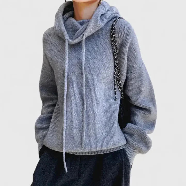 Women's oversized ribbed knit hoodie with dropped shoulders – Blue