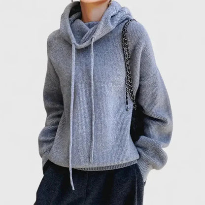 Women's oversized ribbed knit hoodie with dropped shoulders – Blue