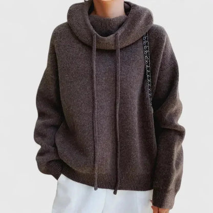 Women's oversized ribbed knit hoodie with dropped shoulders – Brown
