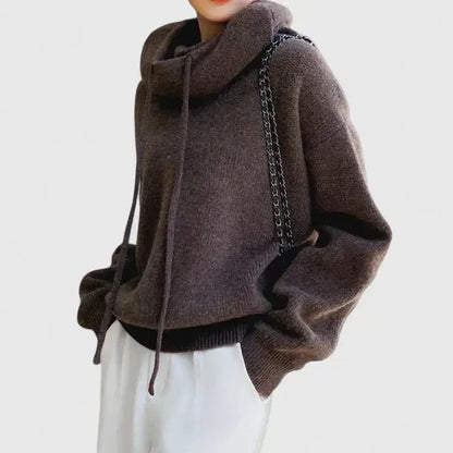 Women's oversized ribbed knit hoodie with dropped shoulders