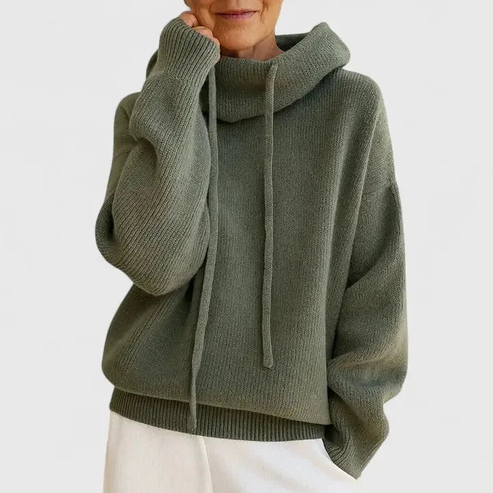 Women's oversized ribbed knit hoodie with dropped shoulders – Green