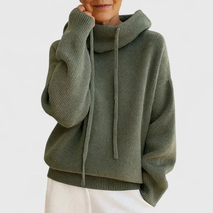 Women's oversized ribbed knit hoodie with dropped shoulders – Green