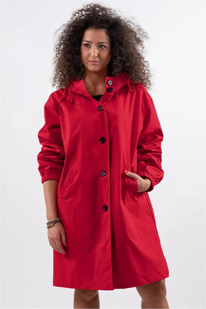 Women's oversized water-resistant windbreaker jacket – Cherry Red