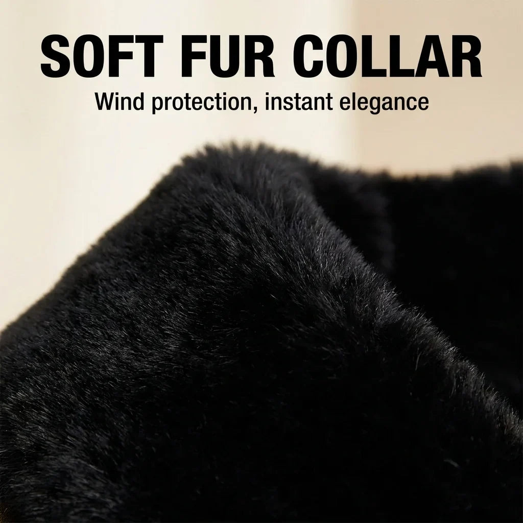 Women's plaid button-down jacket with faux fur collar – Brown