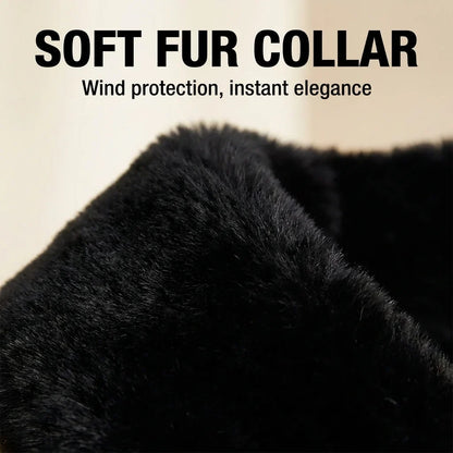 Women's plaid button-down jacket with faux fur collar – Brown