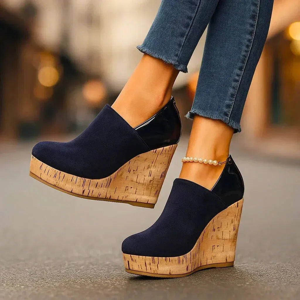 Women's platform wedge ankle booties with side cutout detail
