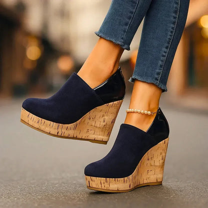 Women's platform wedge ankle booties with side cutout detail