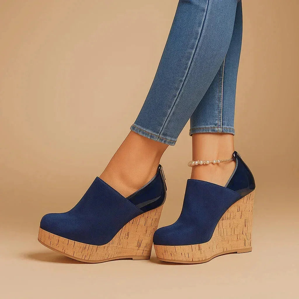 Women's platform wedge ankle booties with side cutout detail