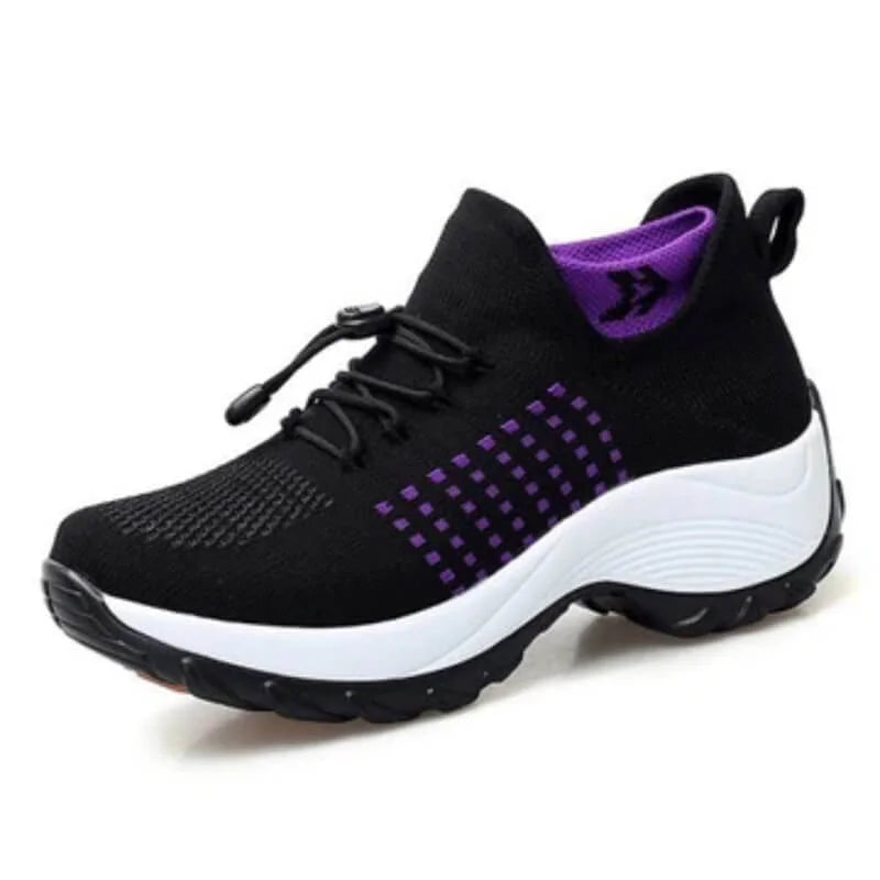Women's comfort comfort knit sneakers with bungee-lace slip-on design – Black/Purple