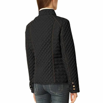 Women's quilted jacket with stand collar and zip front
