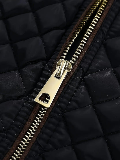 Women's quilted jacket with stand collar and zip front