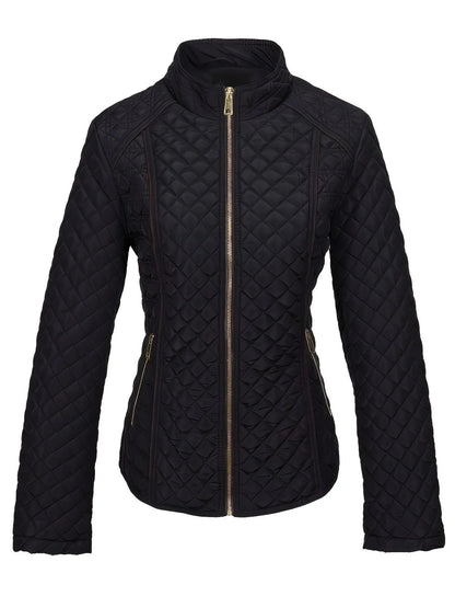 Women's quilted jacket with stand collar and zip front