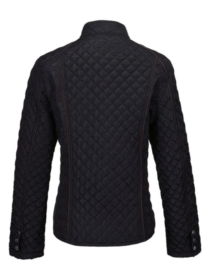 Women's quilted jacket with stand collar and zip front