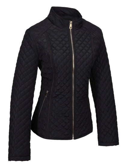 Women's quilted jacket with stand collar and zip front