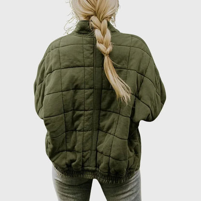 Women's oversized quilted bomber jacket with full zip