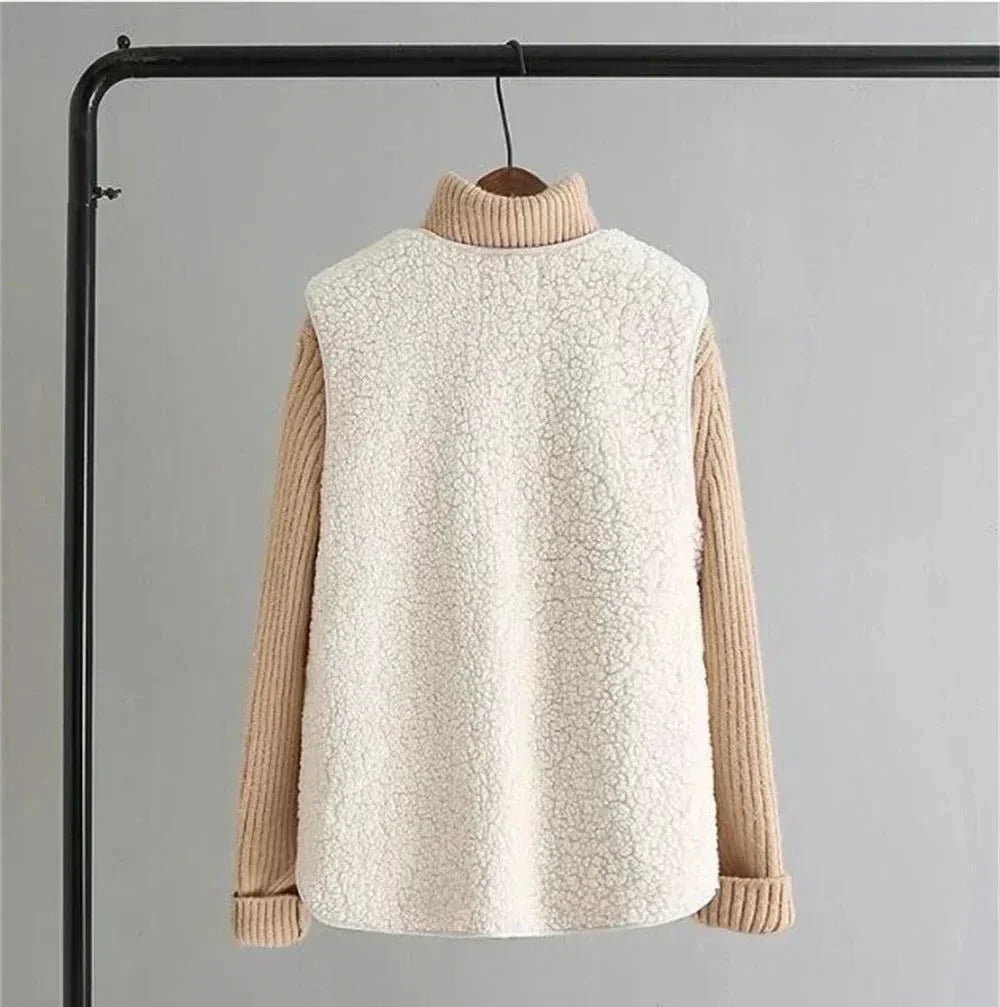 Women's ribbed knit button-up vest with relaxed fit detail