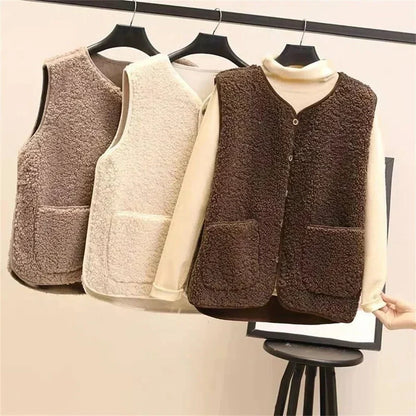 Women's ribbed knit button-up vest with relaxed fit detail