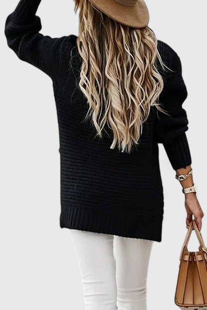 Women's ribbed knit sweater set with matching tie belt