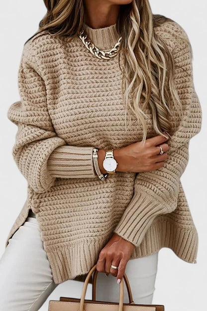 Women's ribbed knit sweater set with matching tie belt – Apricot