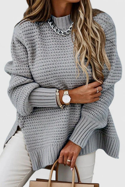Women's ribbed knit sweater set with matching tie belt – Gray