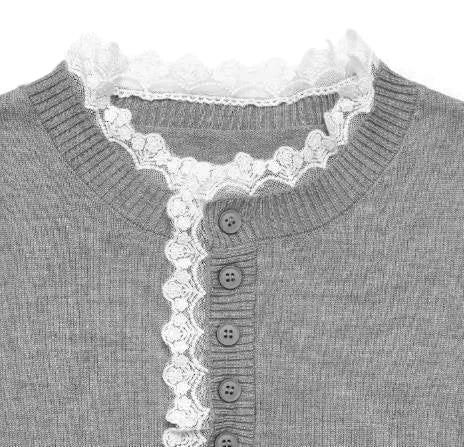 Women's ribbed knit crew neck sweater with long sleeves – Gray