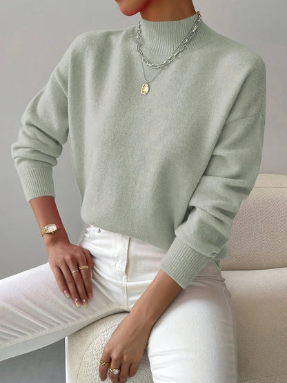 Women's ribbed knit sweater with roll neck and ribbed cuffs – Light Green