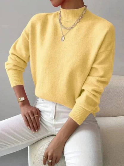 Women's ribbed knit sweater with roll neck and ribbed cuffs – Yellow